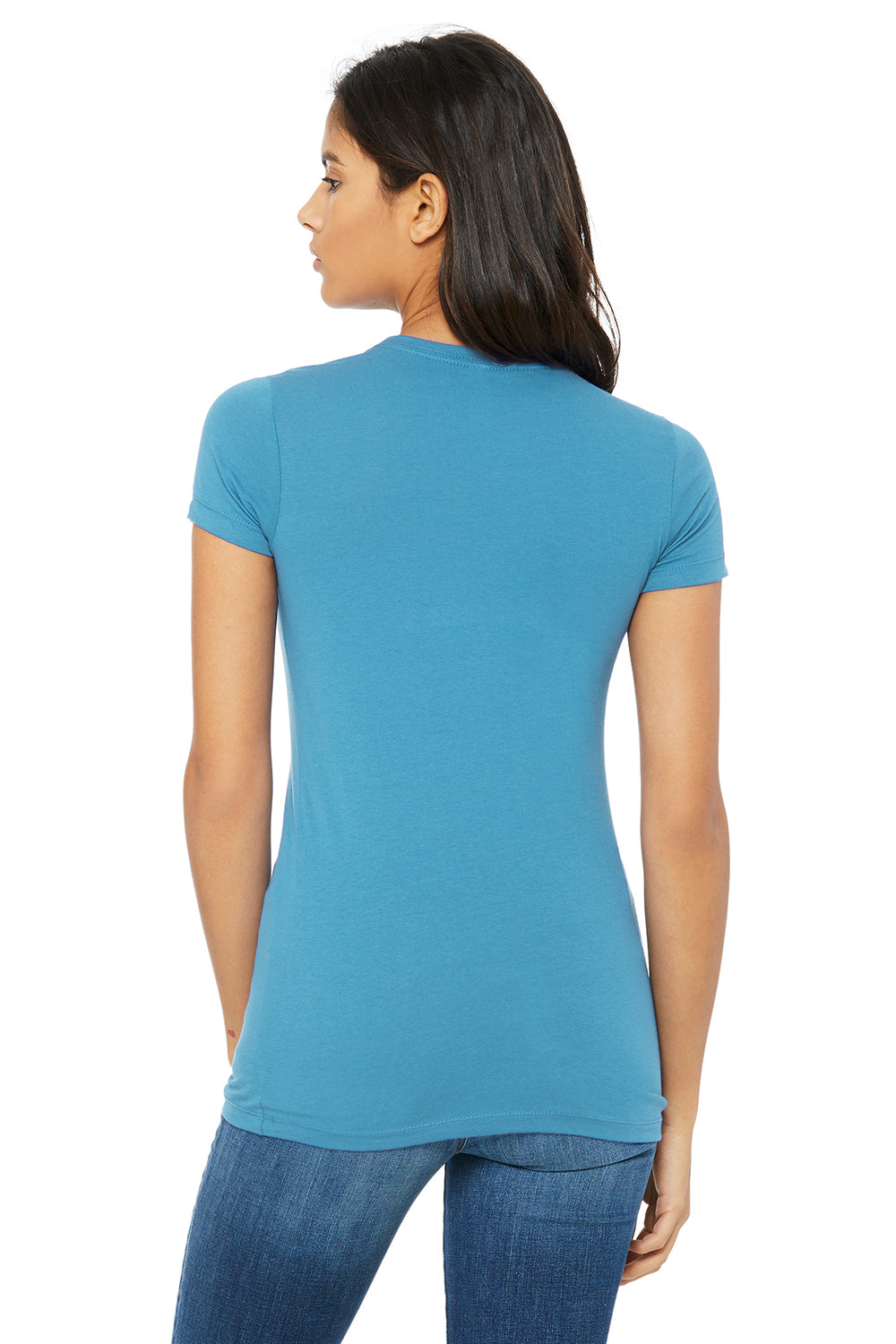 Bella + Canvas 6004 Womens The Favorite Short Sleeve Crewneck T-Shirt Heather Aqua Blue Back