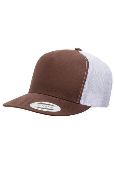 Yupoong 6006 Mens Adjustable Trucker Hat Brown/White Front