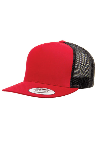 Yupoong 6006 Mens Adjustable Trucker Hat Red/Black Front