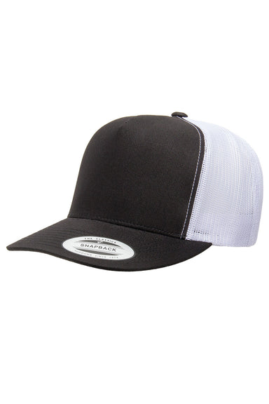 Yupoong 6006 Mens Adjustable Trucker Hat Black/White Front
