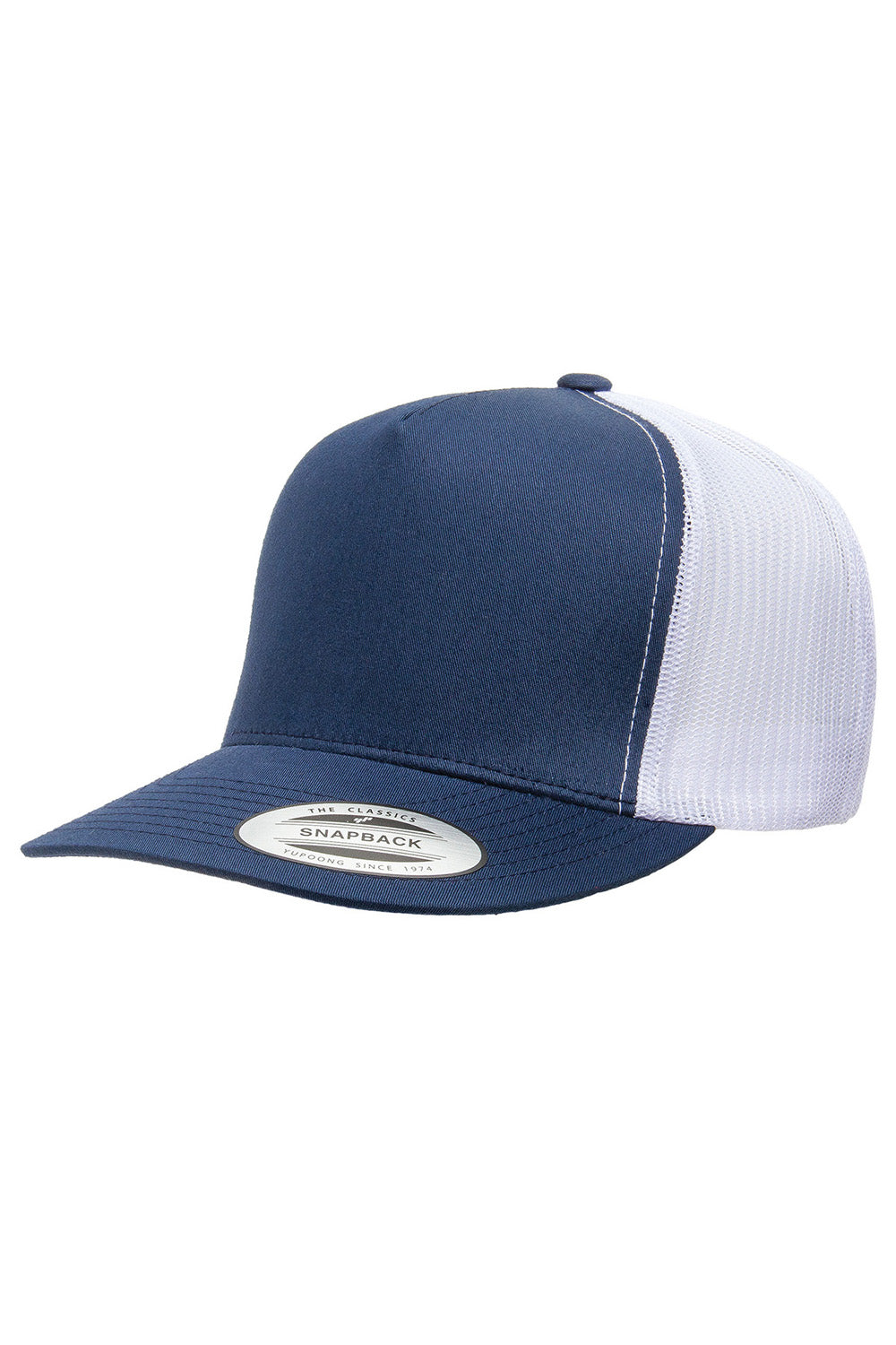 Yupoong 6006 Mens Adjustable Trucker Hat Navy Blue/White Front