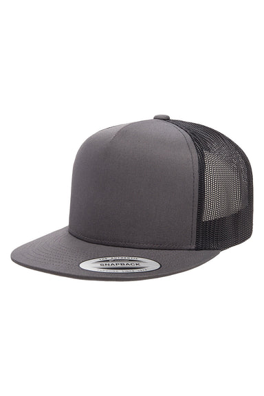 Yupoong 6006 Mens Adjustable Trucker Hat Charcoal Grey/Black Front