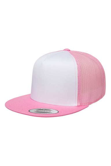 Yupoong 6006W Mens Adjustable Trucker Hat Pink/White Front