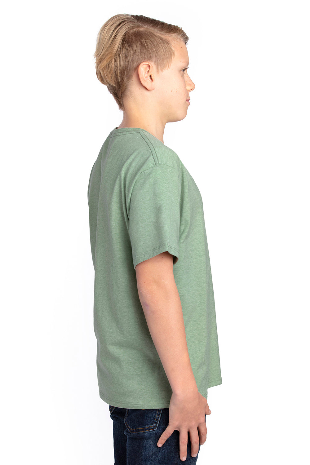 Threadfast Apparel 600A Youth Ultimate Short Sleeve Crewneck T-Shirt Heather Army Green Side
