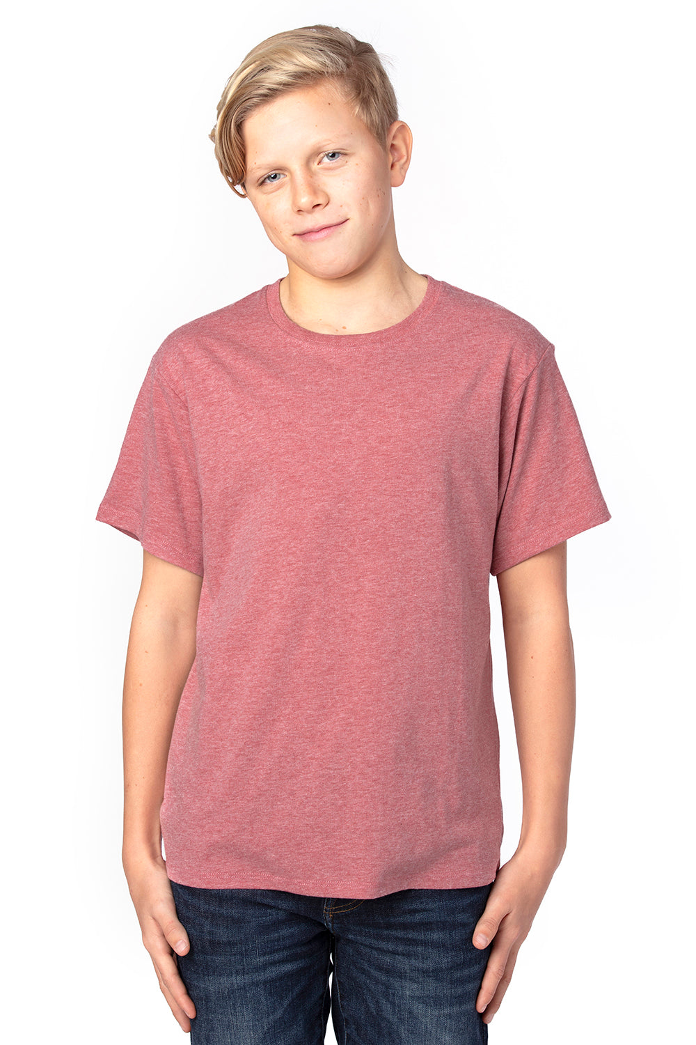 Threadfast Apparel 600A Youth Ultimate Short Sleeve Crewneck T-Shirt Heather Maroon Front