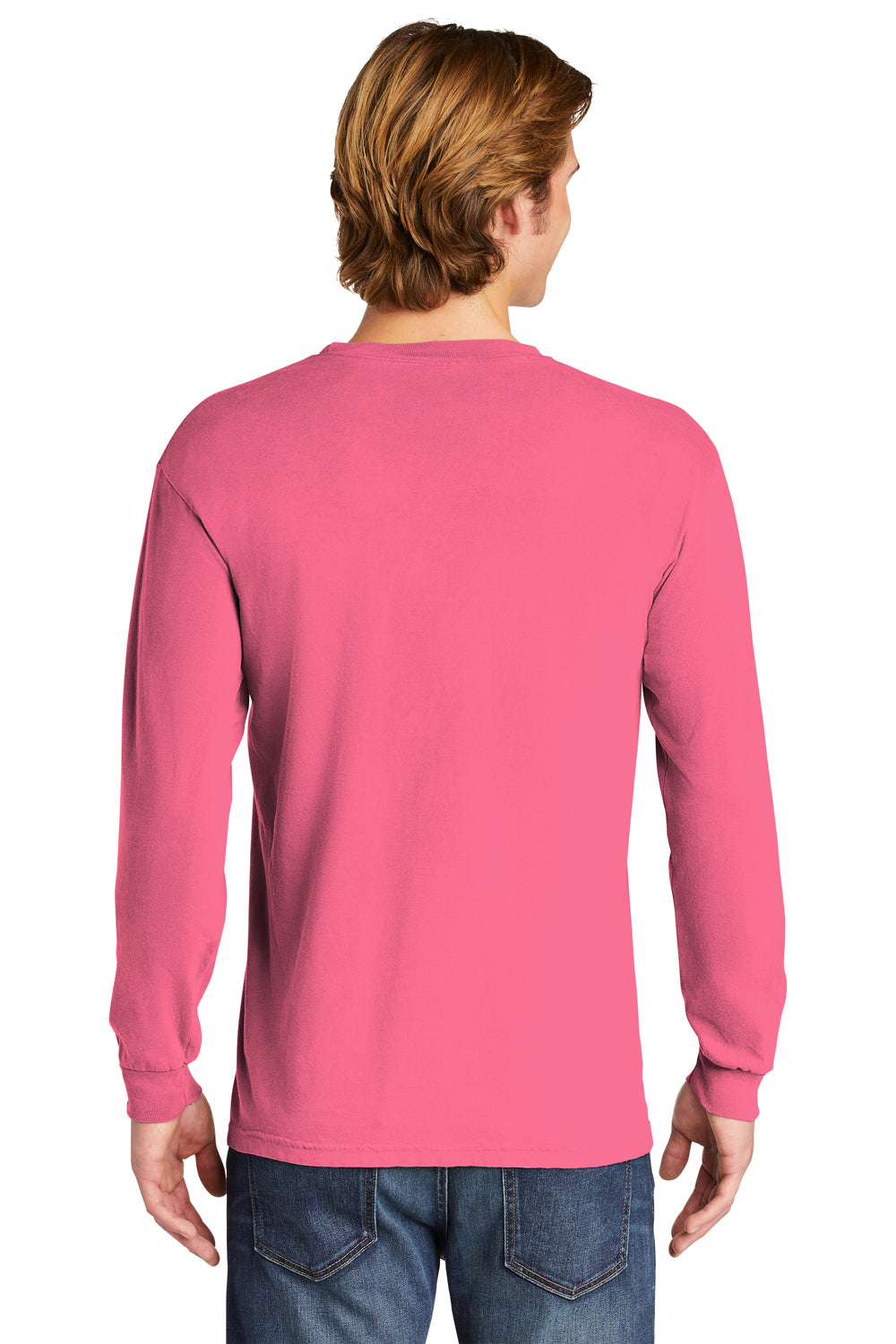Comfort Colors 6014/C6014 Mens Long Sleeve Crewneck T-Shirt Crunchberry Pink Back