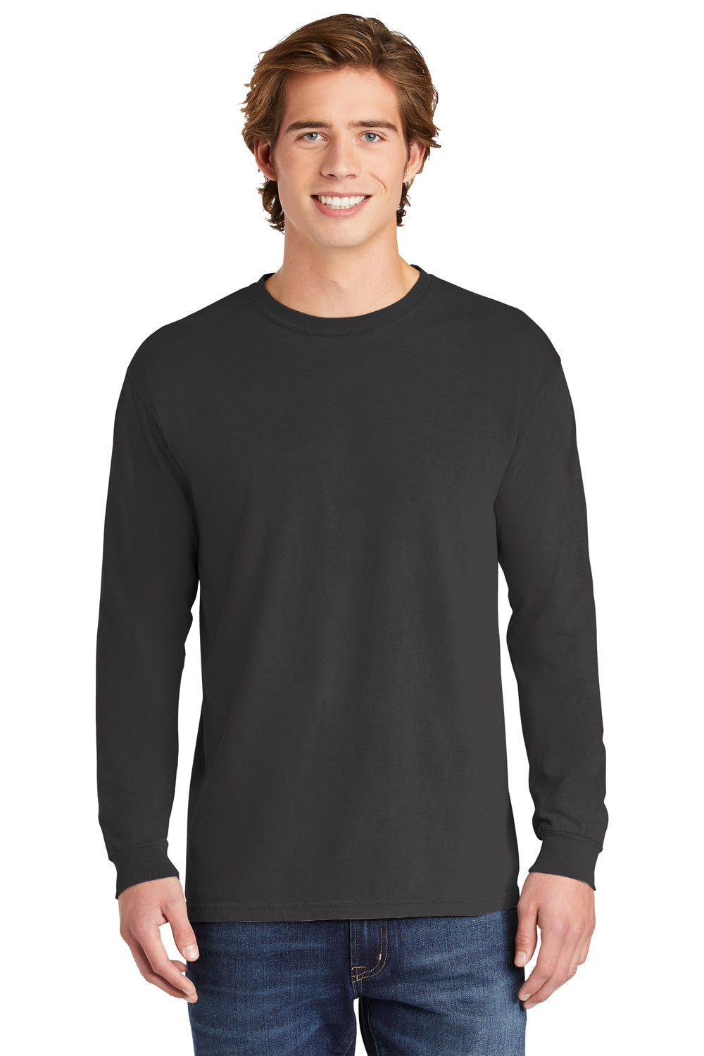 Comfort Colors 6014/C6014 Mens Long Sleeve Crewneck T-Shirt Graphite Grey Front