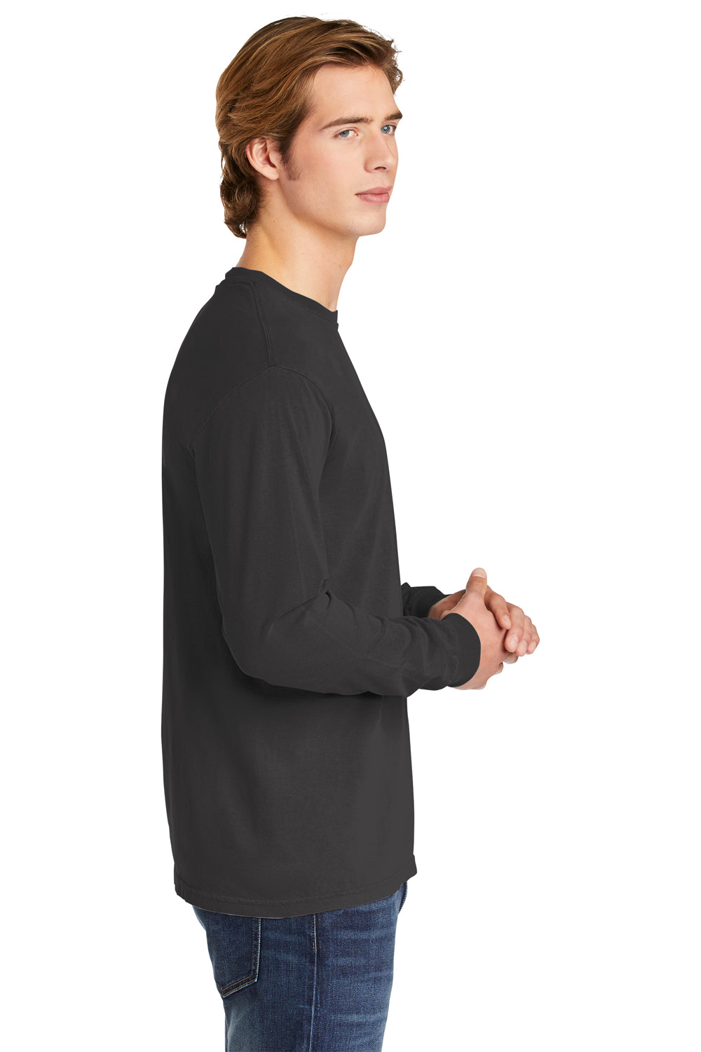 Comfort Colors 6014/C6014 Mens Long Sleeve Crewneck T-Shirt Graphite Grey Side