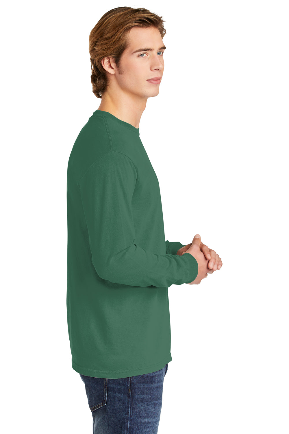 Comfort Colors Mens Long Sleeve Crewneck T-Shirt Grass Green Side