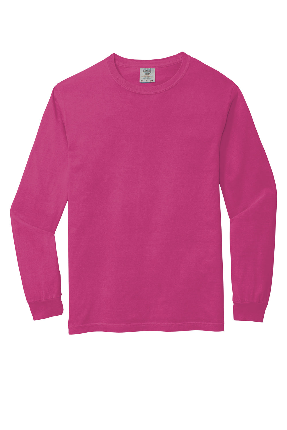 Comfort Colors Mens Long Sleeve Crewneck T-Shirt Heliconia Pink Flat Front