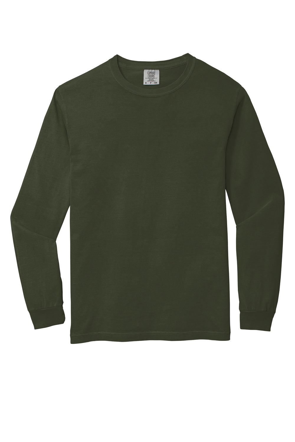 Comfort Colors 6014/C6014 Mens Long Sleeve Crewneck T-Shirt Hemp Green Flat Front