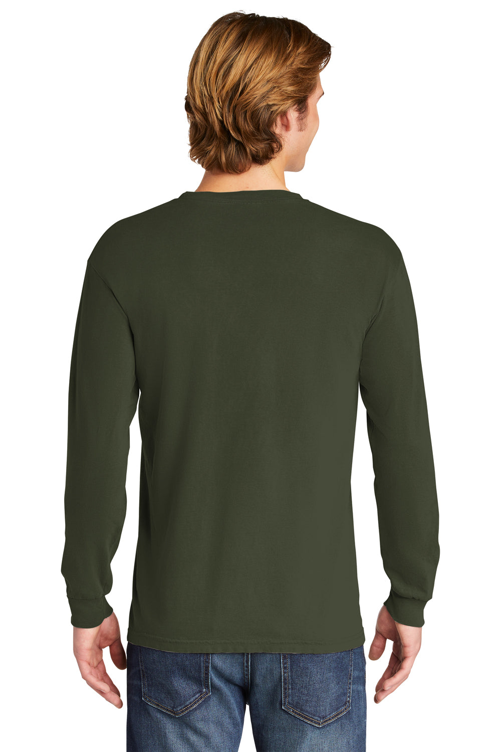 Comfort Colors 6014/C6014 Mens Long Sleeve Crewneck T-Shirt Hemp Green Back