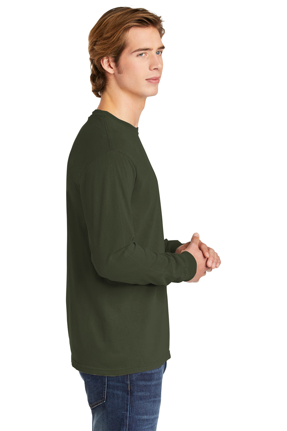 Comfort Colors 6014/C6014 Mens Long Sleeve Crewneck T-Shirt Hemp Green Side