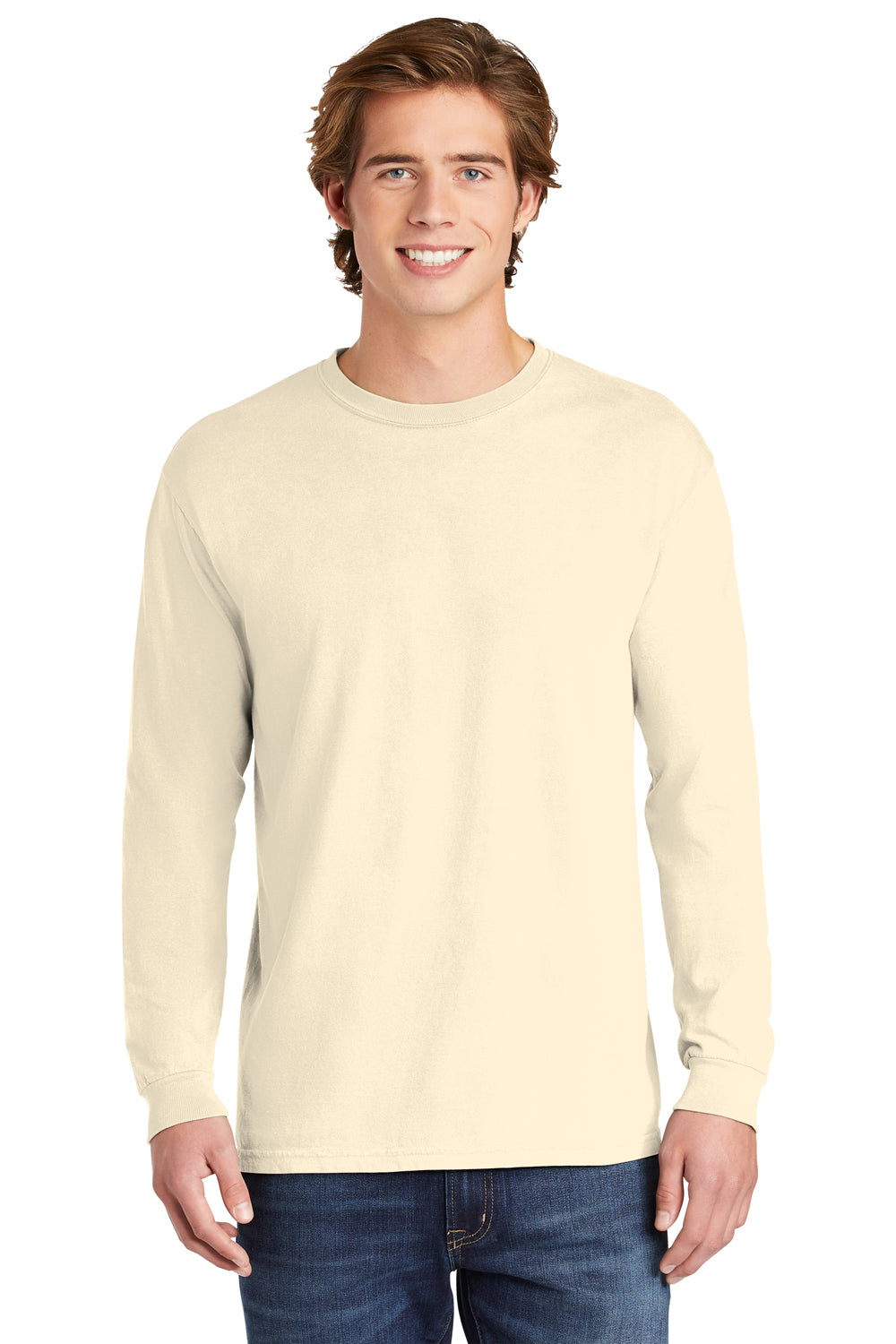 Comfort Colors Mens Long Sleeve Crewneck T-Shirt Ivory Front