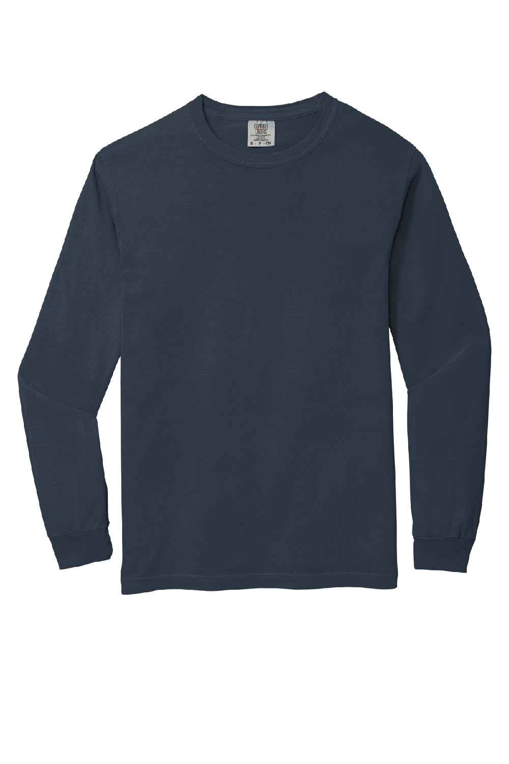 Comfort Colors 6014/C6014 Mens Long Sleeve Crewneck T-Shirt Midnight Navy Blue Flat Front