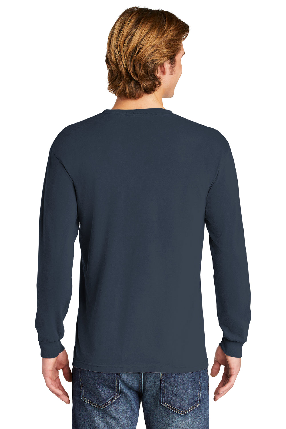 Comfort Colors 6014/C6014 Mens Long Sleeve Crewneck T-Shirt Midnight Navy Blue Back