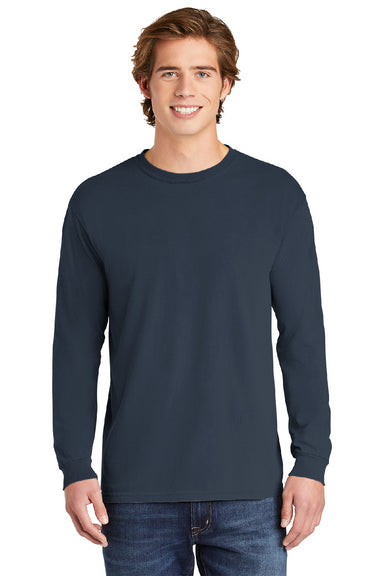 Comfort Colors 6014/C6014 Mens Long Sleeve Crewneck T-Shirt Midnight Navy Blue Front