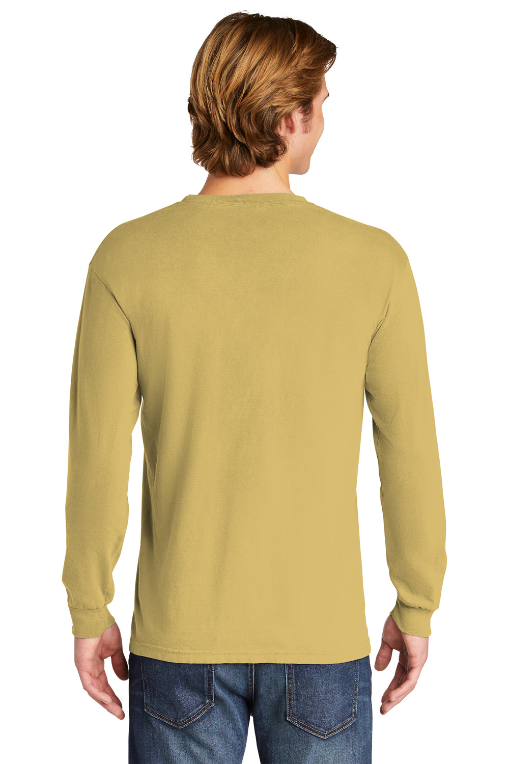 Comfort Colors 6014/C6014 Mens Long Sleeve Crewneck T-Shirt Mustard Yellow Back