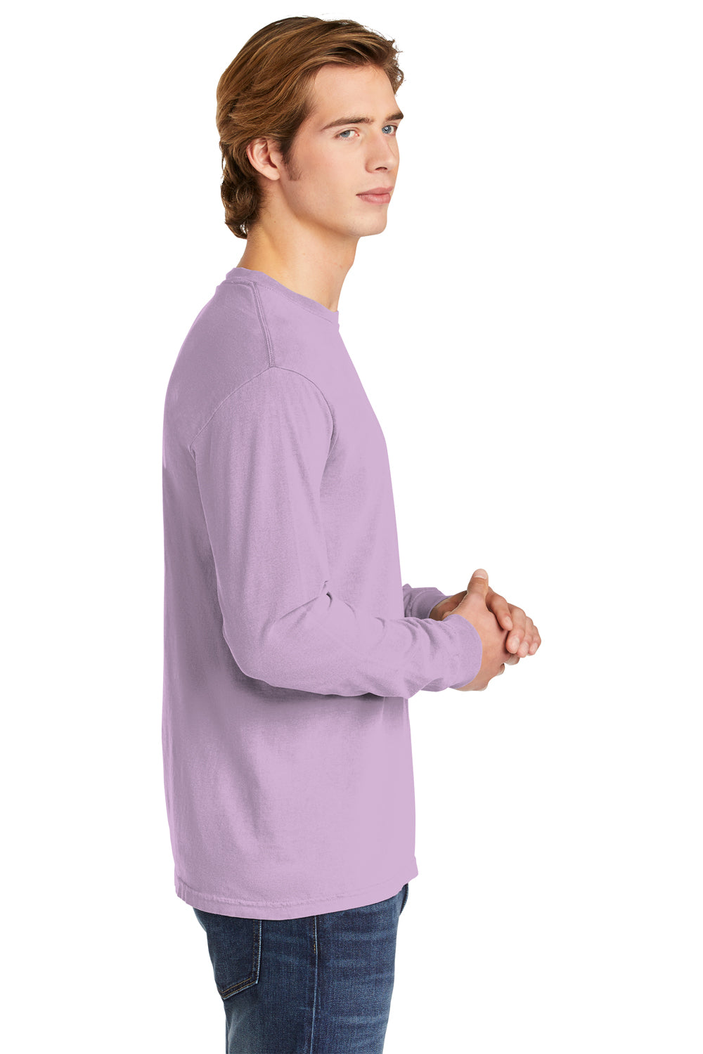 Comfort Colors 6014/C6014 Mens Long Sleeve Crewneck T-Shirt Orchid Purple Side