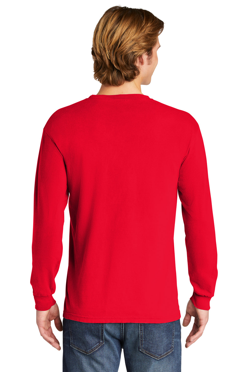 Comfort Colors 6014/C6014 Mens Long Sleeve Crewneck T-Shirt Red Back
