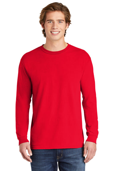 Comfort Colors 6014/C6014 Mens Long Sleeve Crewneck T-Shirt Red Front
