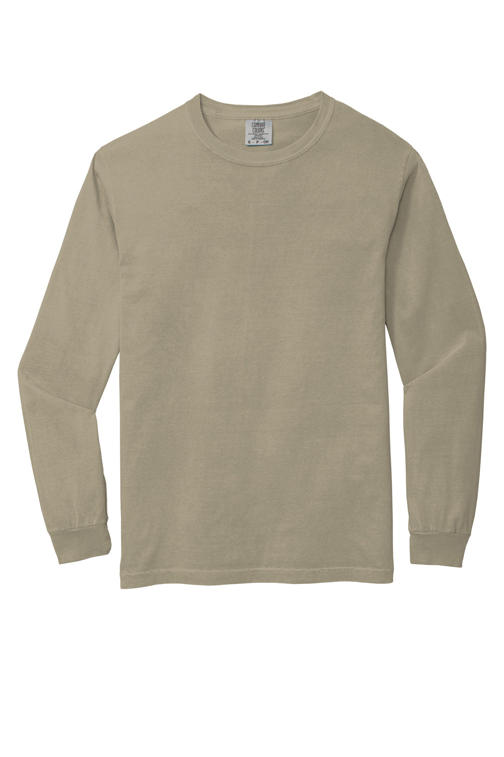 Comfort Colors 6014/C6014 Mens Long Sleeve Crewneck T-Shirt Sandstone Flat Front