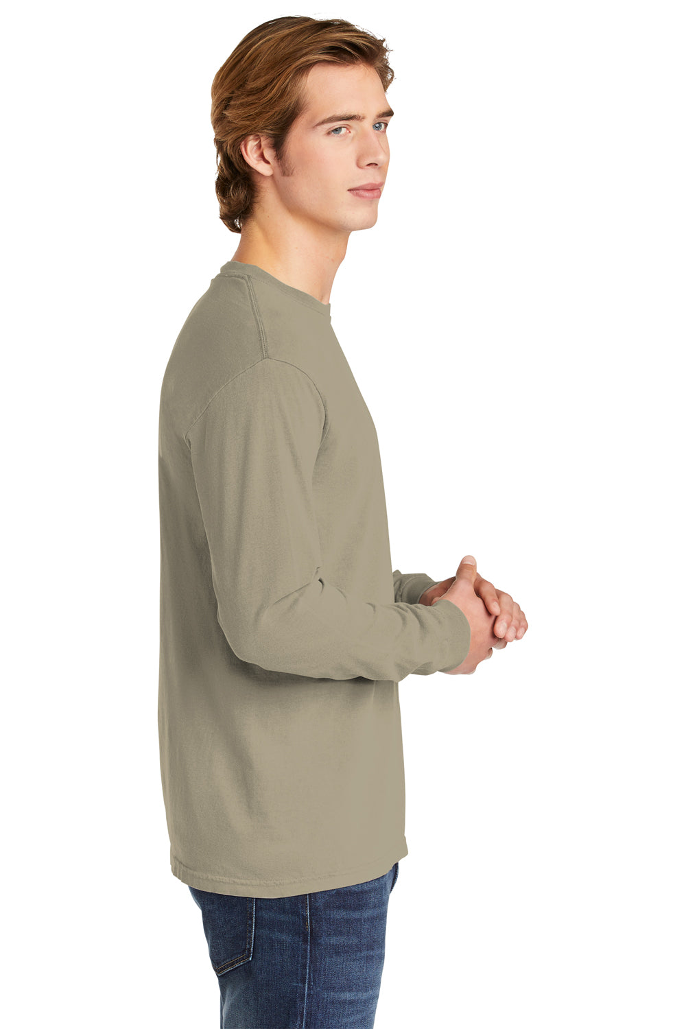 Comfort Colors 6014/C6014 Mens Long Sleeve Crewneck T-Shirt Sandstone Side