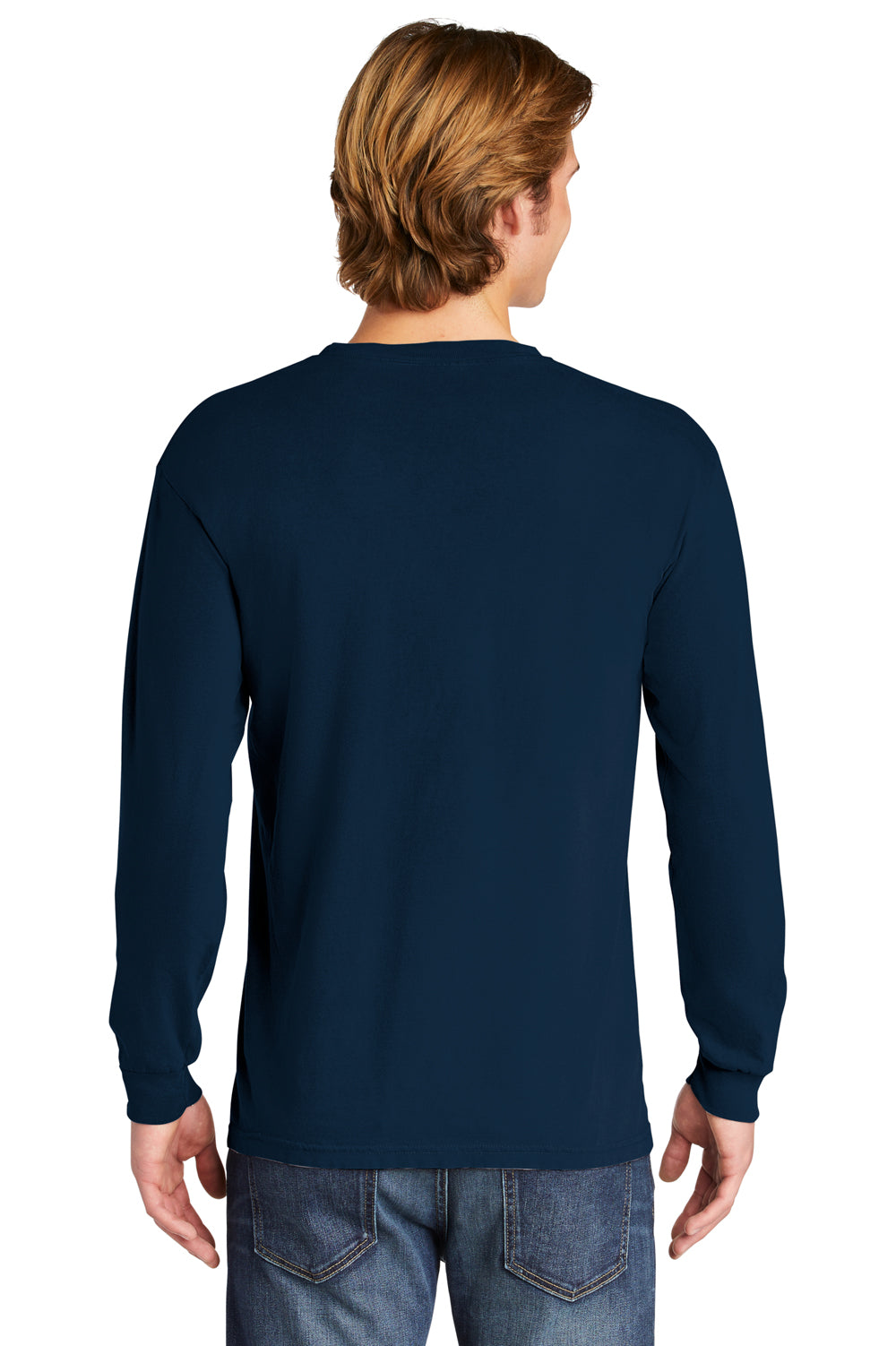 Comfort Colors Mens Long Sleeve Crewneck T-Shirt True Navy Blue Back