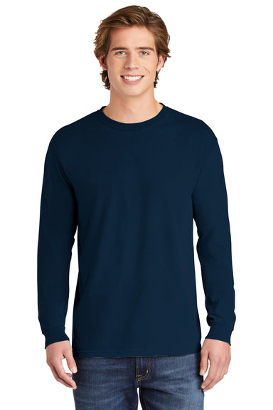 Comfort Colors Mens Long Sleeve Crewneck T-Shirt True Navy Blue Front