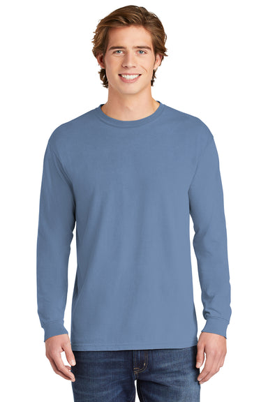 Comfort Colors 6014/C6014 Mens Long Sleeve Crewneck T-Shirt Washed Denim Blue Front
