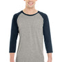 Jerzees Mens Moisture Wicking 3/4 Sleeve Crewneck T-Shirt - Oxford Grey/Indigo Blue - Closeout