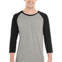 Jerzees Mens Moisture Wicking 3/4 Sleeve Crewneck T-Shirt - Oxford Grey/Black - Closeout