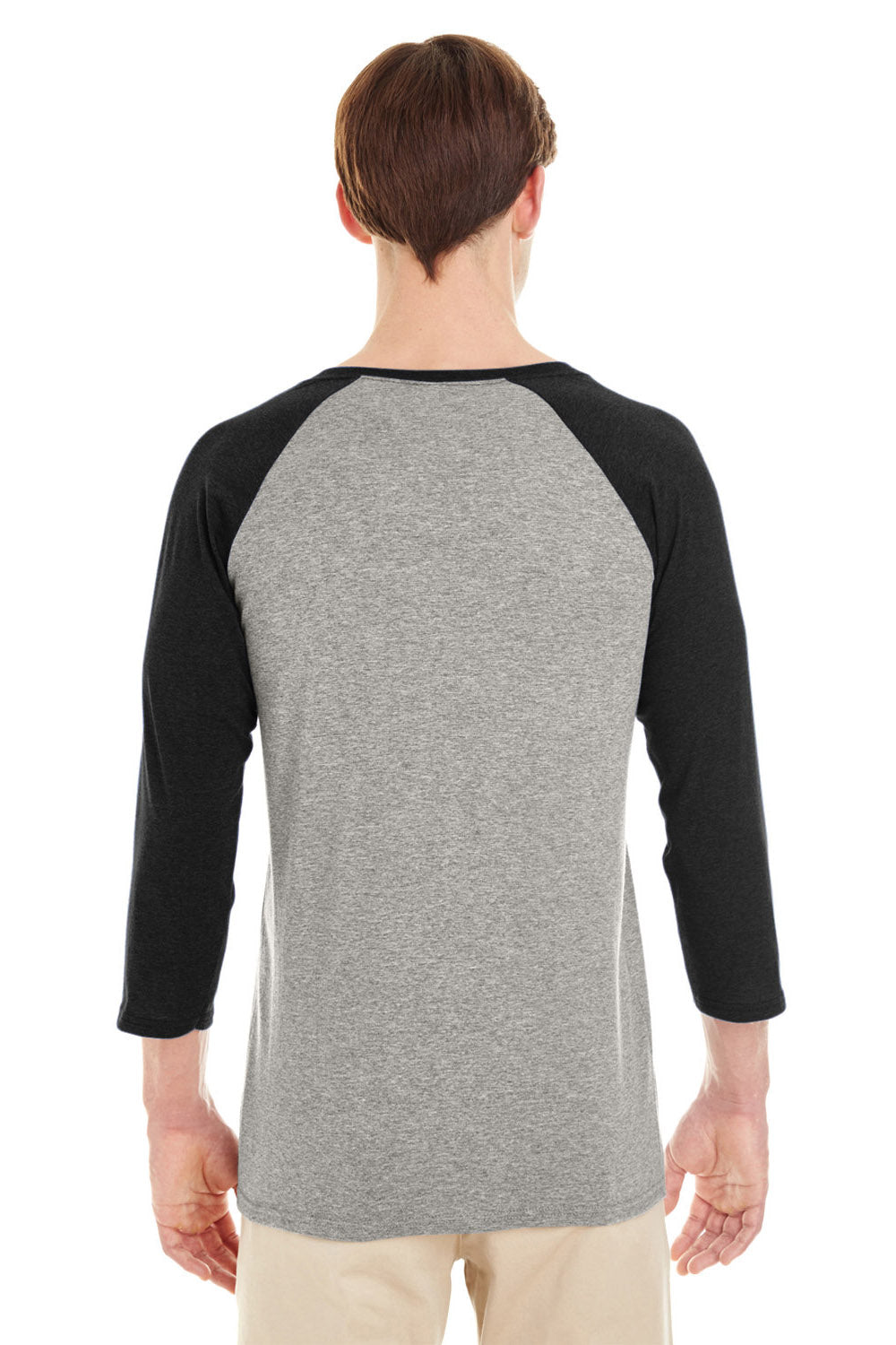 Jerzees 601RR Mens 3/4 Sleeve Crewneck T-Shirt Oxford Grey/Black Back