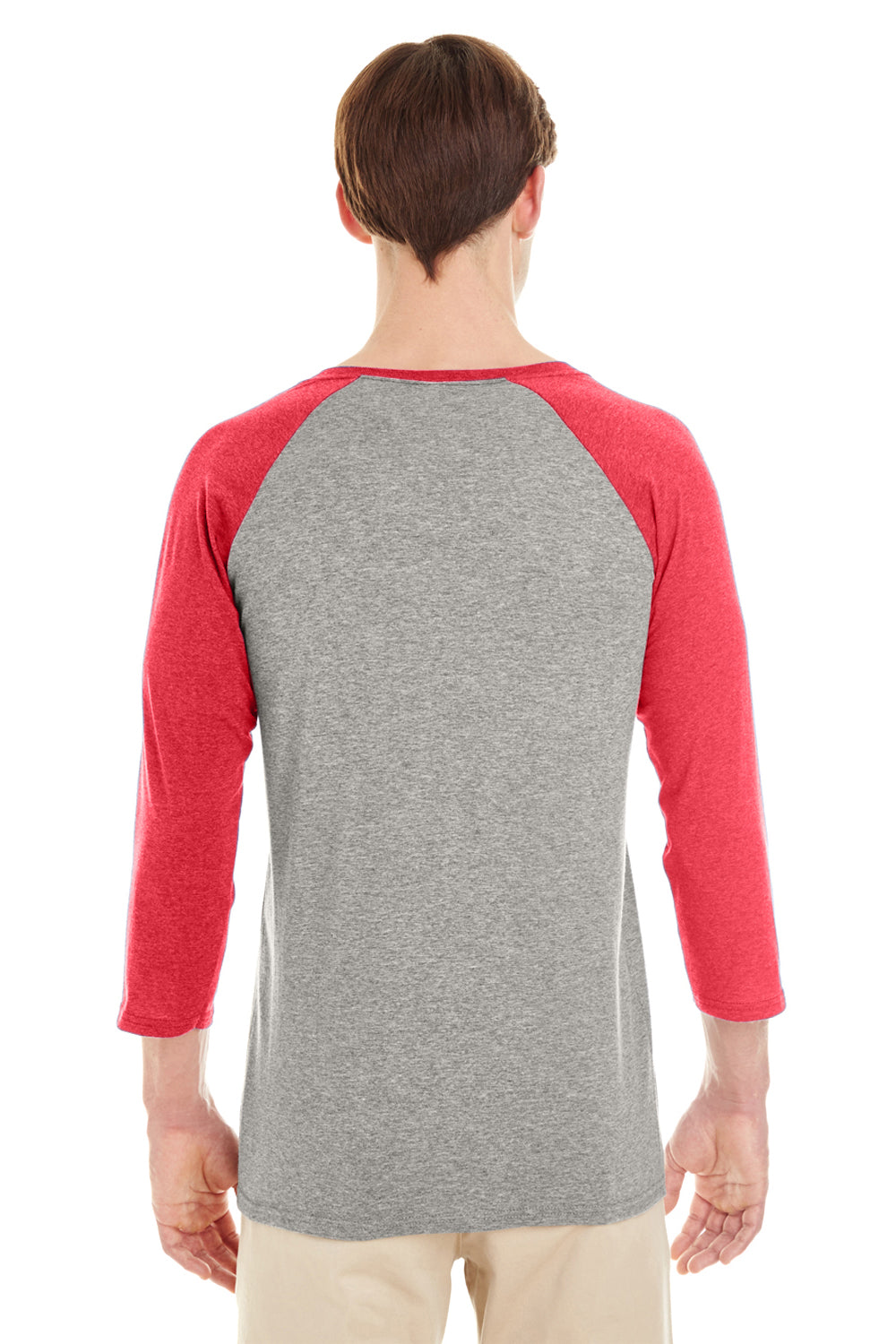 Jerzees 601RR Mens 3/4 Sleeve Crewneck T-Shirt Oxford Grey/Red Back