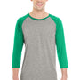 Jerzees Mens Moisture Wicking 3/4 Sleeve Crewneck T-Shirt - Oxford Grey/Irish Green - Closeout