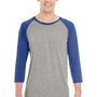 Jerzees Mens Moisture Wicking 3/4 Sleeve Crewneck T-Shirt - Oxford Grey/True Blue - Closeout