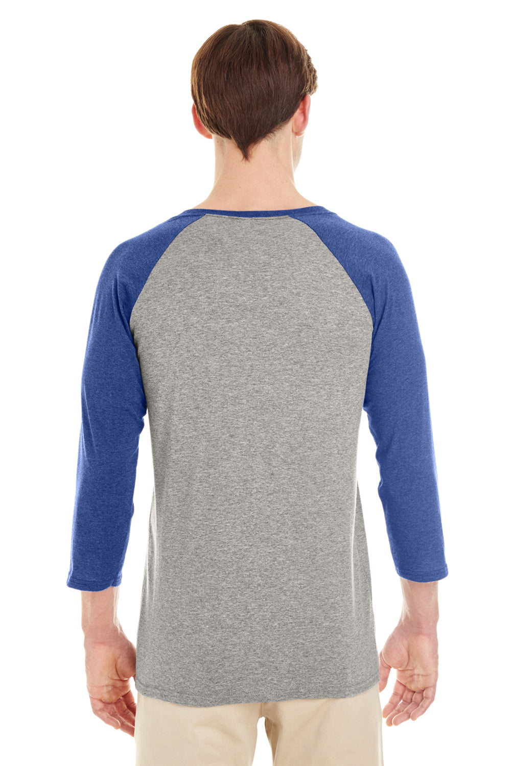 Jerzees 601RR Mens 3/4 Sleeve Crewneck T-Shirt Oxford Grey/Blue Back