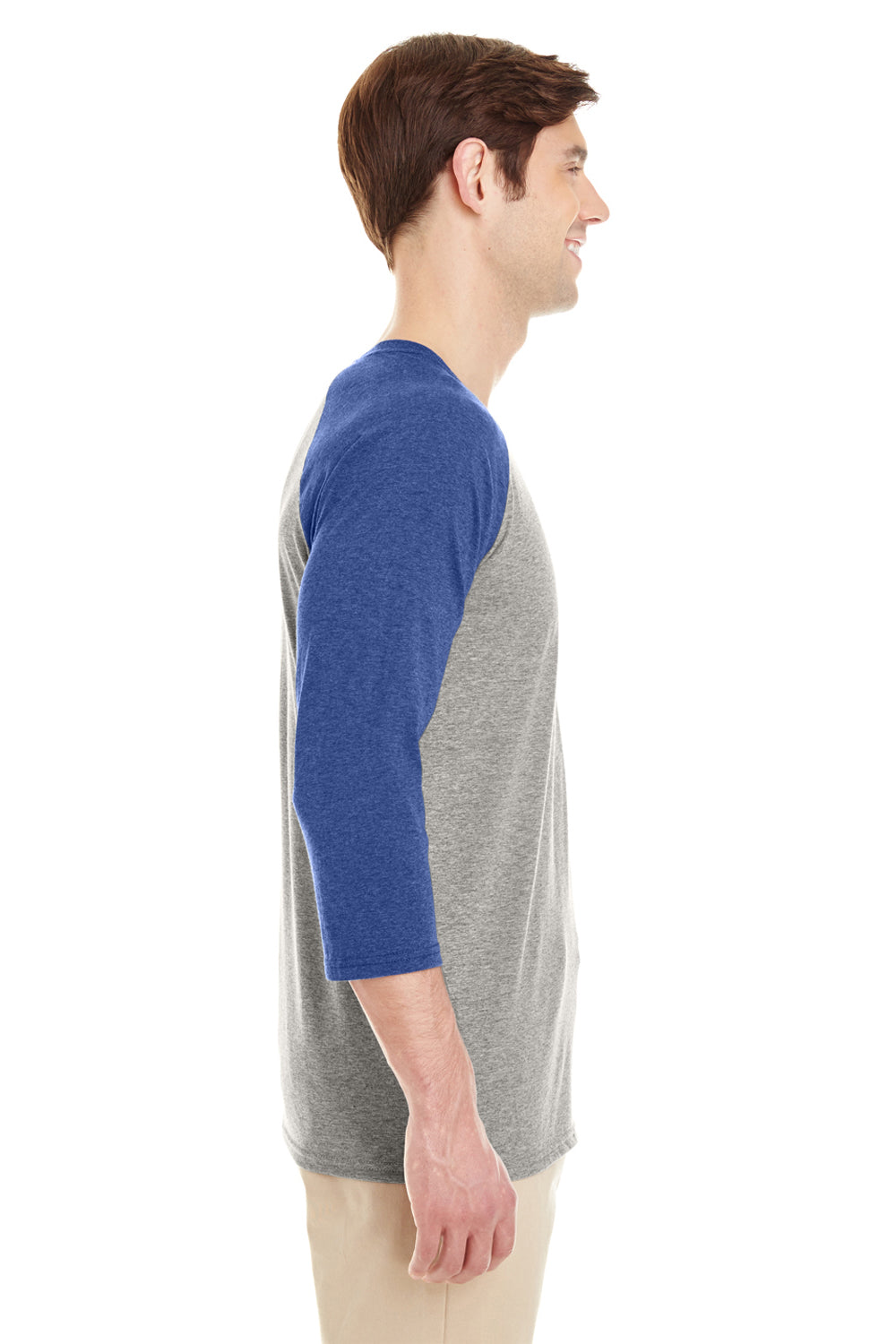 Jerzees 601RR Mens 3/4 Sleeve Crewneck T-Shirt Oxford Grey/Blue Side