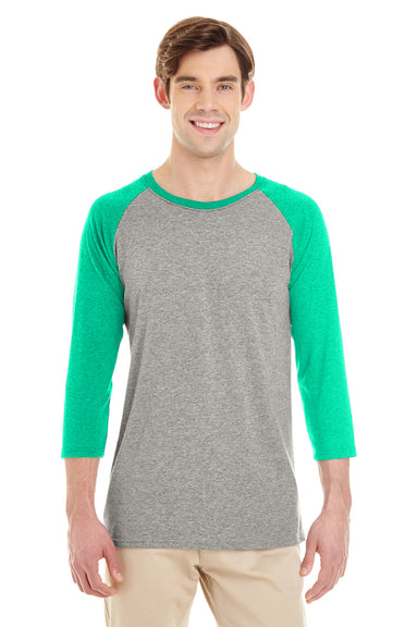 Jerzees 601RR 3/4 Sleeve Crewneck T-Shirt Oxford Grey/Mint Green Front