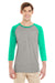Jerzees 601RR 3/4 Sleeve Crewneck T-Shirt Oxford Grey/Mint Green Front