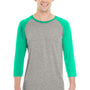 Jerzees Mens Moisture Wicking 3/4 Sleeve Crewneck T-Shirt - Oxford Grey/Mint Green - Closeout