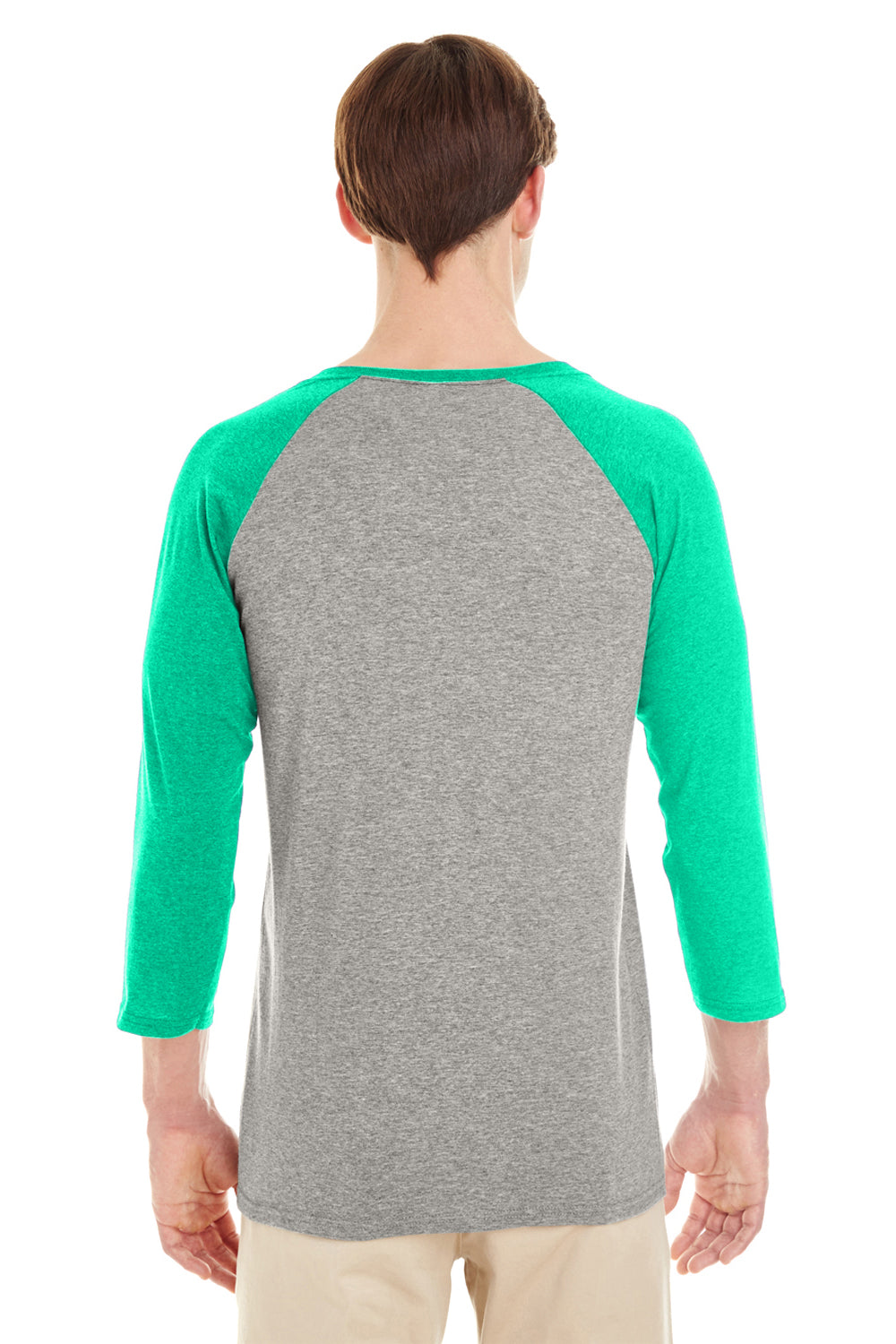 Jerzees 601RR 3/4 Sleeve Crewneck T-Shirt Oxford Grey/Mint Green Back