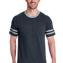 Jerzees Mens Moisture Wicking Varsity Ringer Short Sleeve Crewneck T-Shirt - Heather Black/Oxford Grey - Closeout