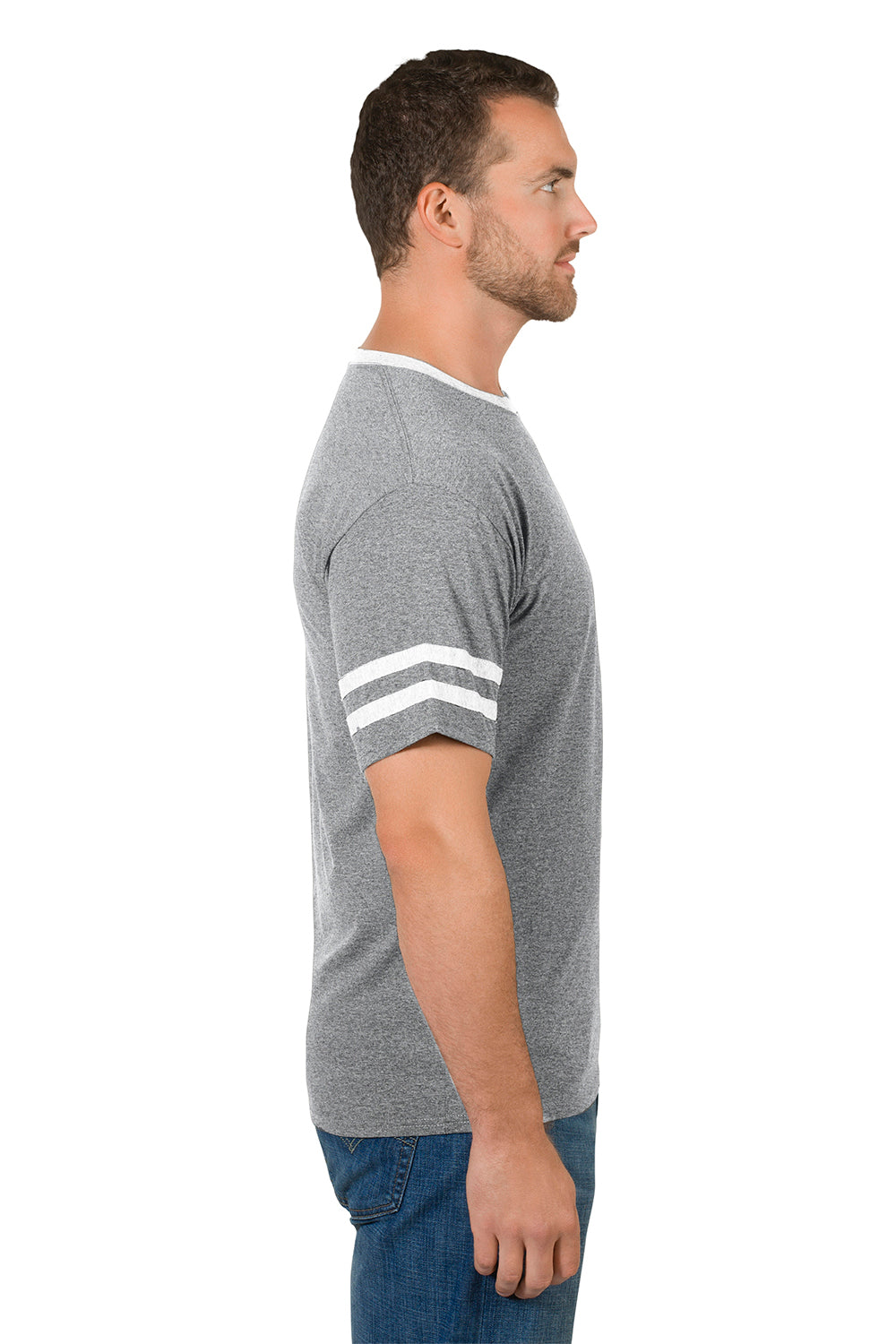 Jerzees 602MR Mens Varsity Ringer Short Sleeve Crewneck T-Shirt Heather Oxford Grey/White Side