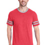 Jerzees Mens Moisture Wicking Varsity Ringer Short Sleeve Crewneck T-Shirt - Heather Fiery Red/Oxford Grey - Closeout