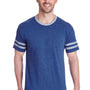 Jerzees Mens Moisture Wicking Varsity Ringer Short Sleeve Crewneck T-Shirt - Heather True Blue/Oxford Grey - Closeout