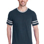 Jerzees Mens Moisture Wicking Varsity Ringer Short Sleeve Crewneck T-Shirt - Heather Indigo Blue/Oxford Grey - Closeout