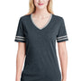 Jerzees Womens Varsity Ringer Moisture Wicking Short Sleeve V-Neck T-Shirt - Heather Black/Oxford Grey - Closeout