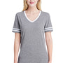 Jerzees Womens Varsity Ringer Moisture Wicking Short Sleeve V-Neck T-Shirt - Heather Oxford Grey/White - Closeout