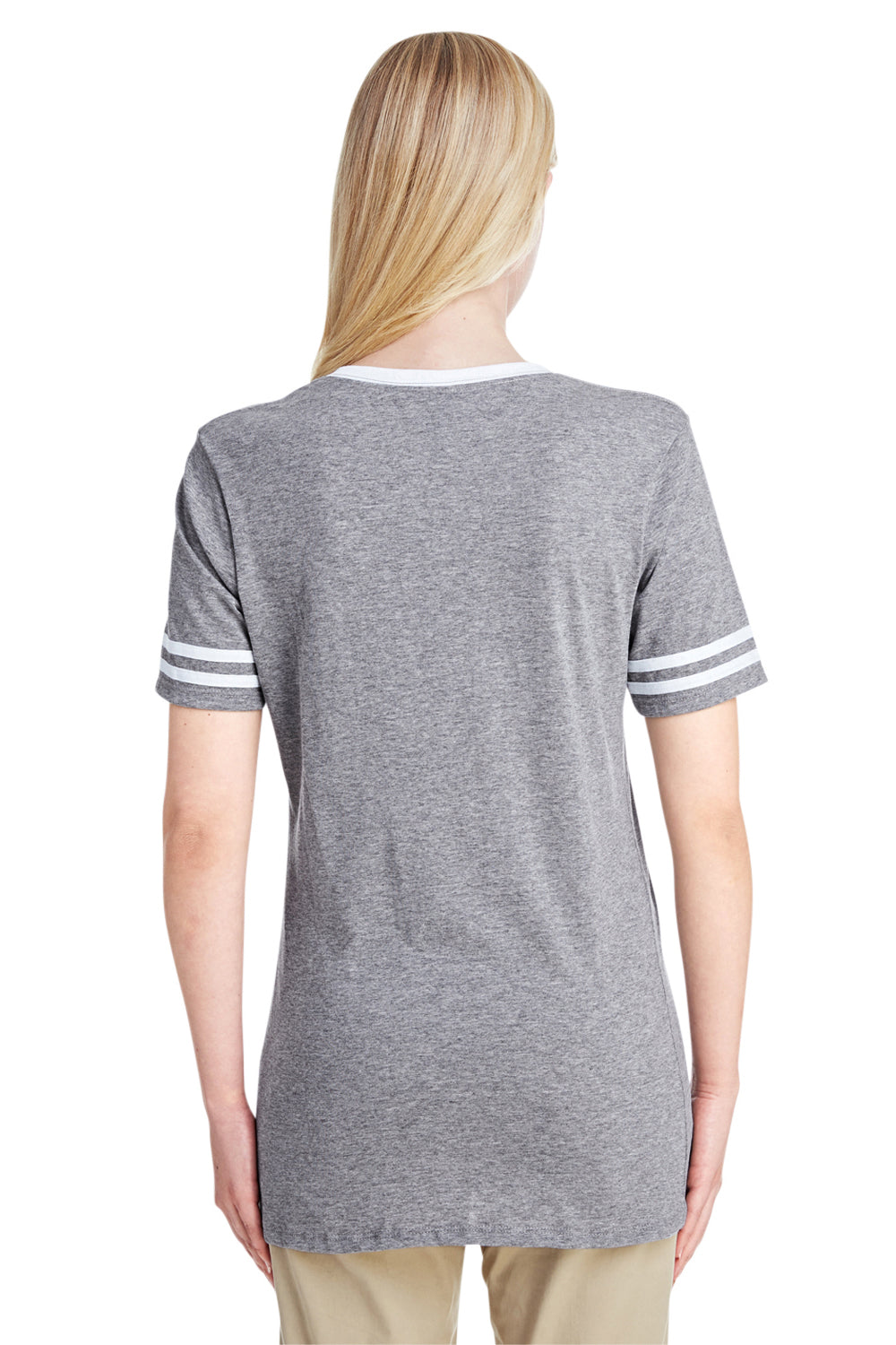Jerzees 602WVR Womens Varsity Ringer Short Sleeve V-Neck T-Shirt Heather Oxford Grey/White Back